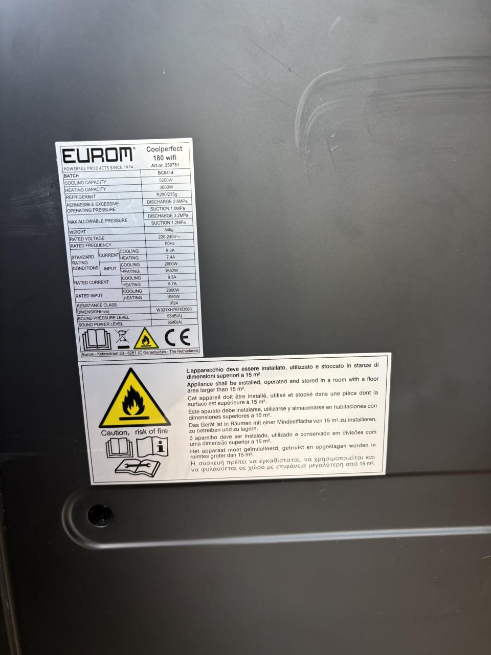 Eurom coolperfect 180 Wifi, te gebruiken als airco of verwarming