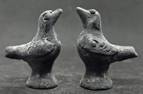 Oude Mexikaanse mini vogeltjes vulkanisch keramiek, fluitje