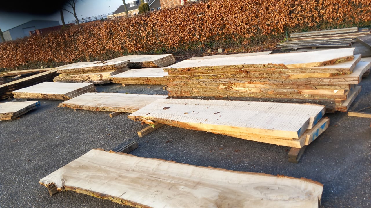 Boomstamtafels, tafelbladen planken decoratieplanken, wandplanken bar/salon
