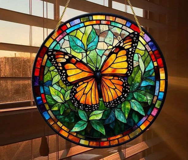 Raamhanger vlinder ( glas in lood stijl )