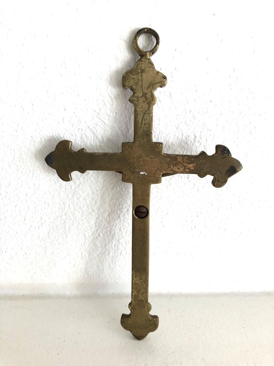 Mooie brocante heilige messing crucifix/kruisbeeld