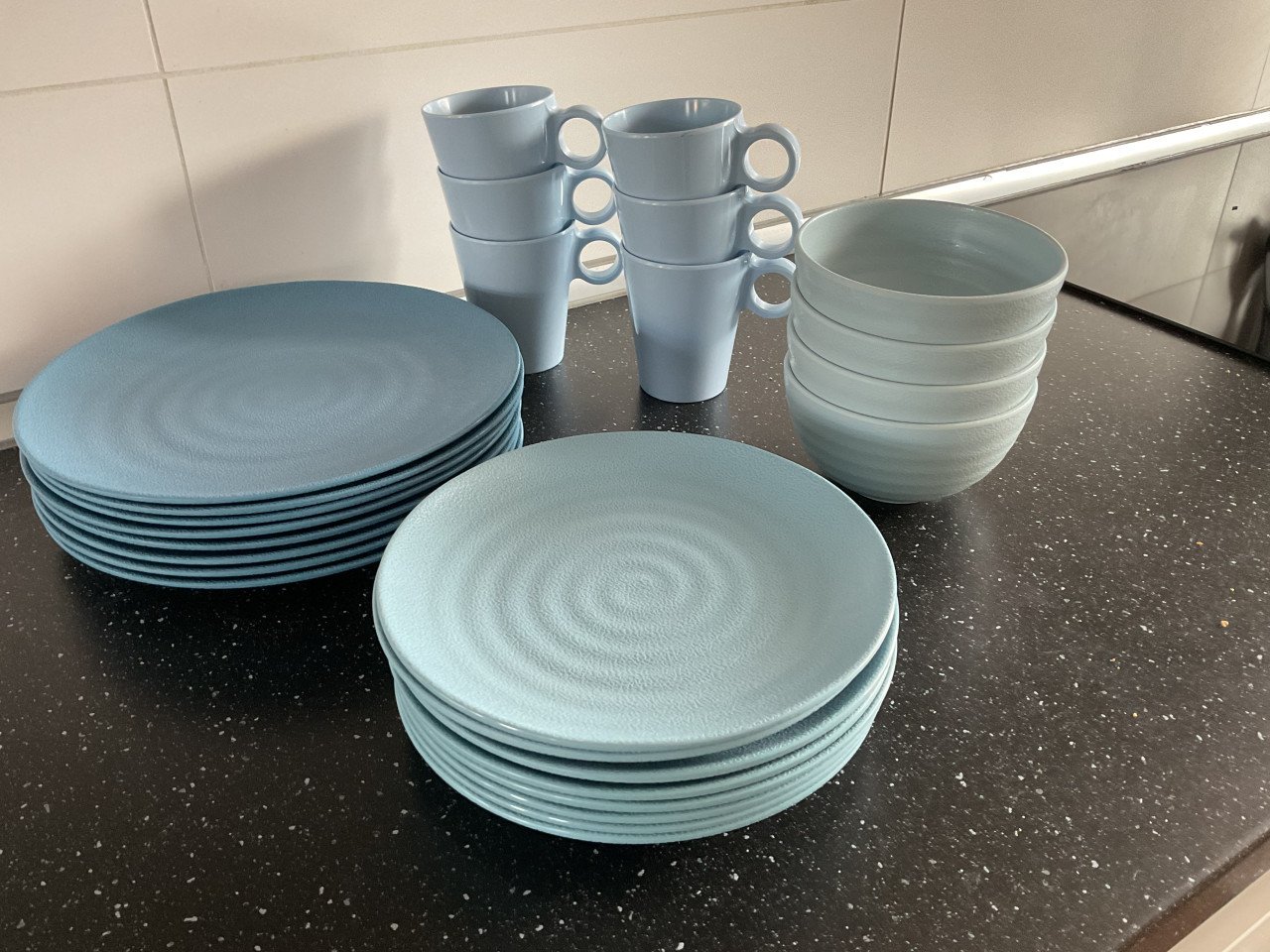 Blauw camping servies