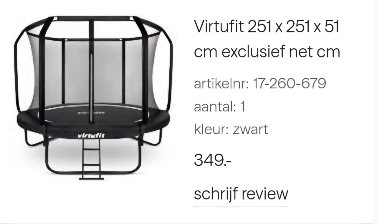 Trampoline Virtufit, zwart 251 cm