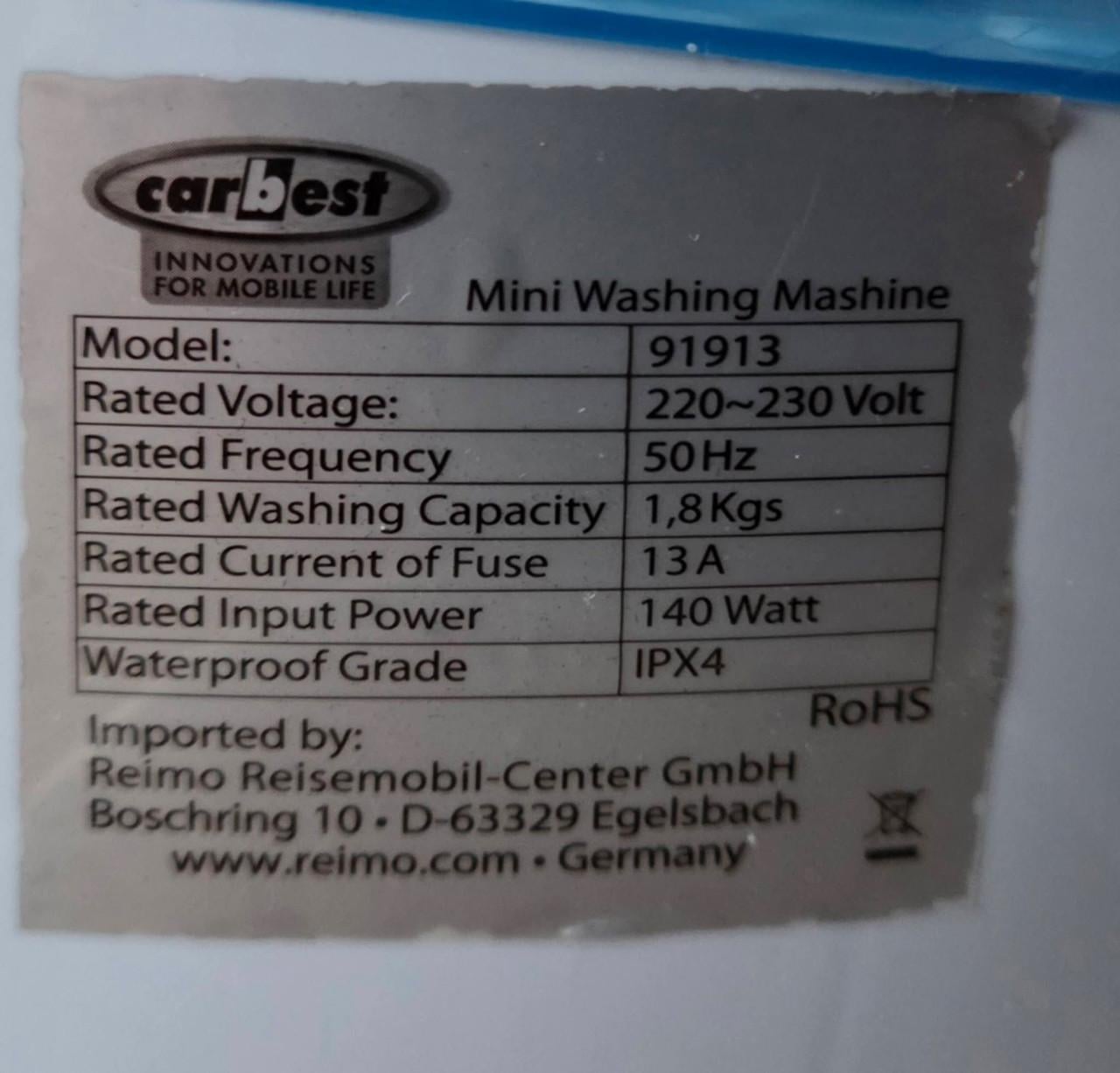 🌞 CarBest Mini Wasmachine 1,8 kg voor caravan, camper.