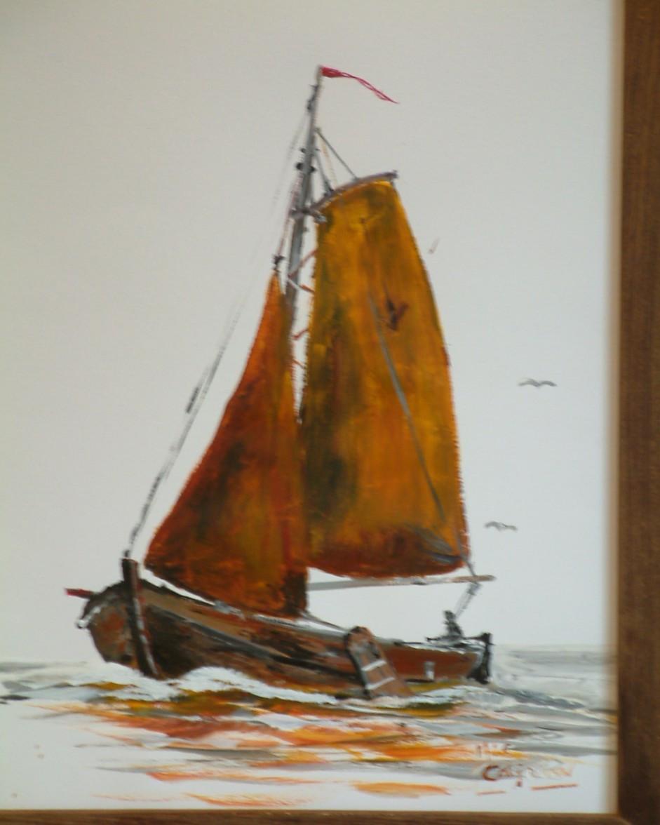 Oude visserij op de zeil  30 x 40 cm met lijst er om 45 euro