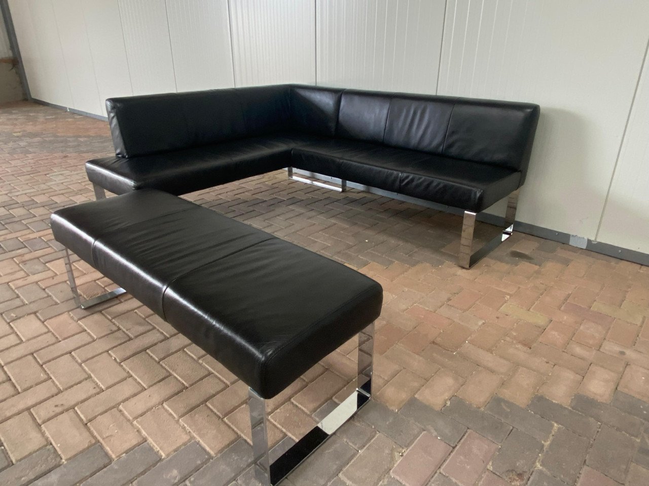 GRATIS LEVERING HEEL NL Zwart Echt Leer Eet Hoekbank met Hocker
