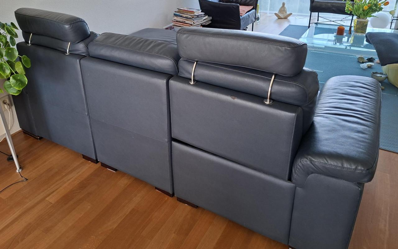 Leren bank donkerblauw chaise longue