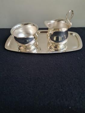 Vintage verzilverd roomstelletje  drie-delig,