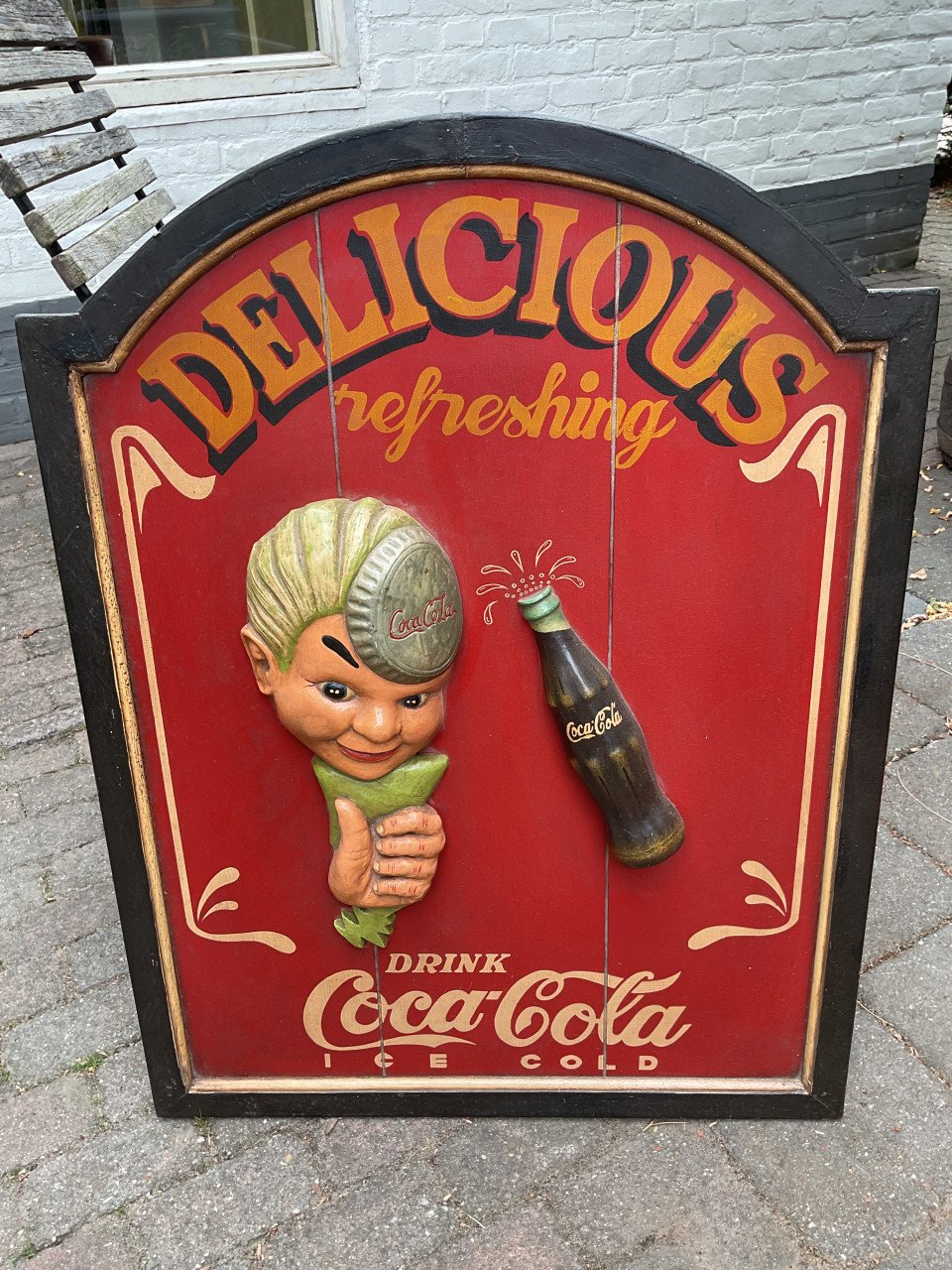 Houten reclamebord Coca Cola