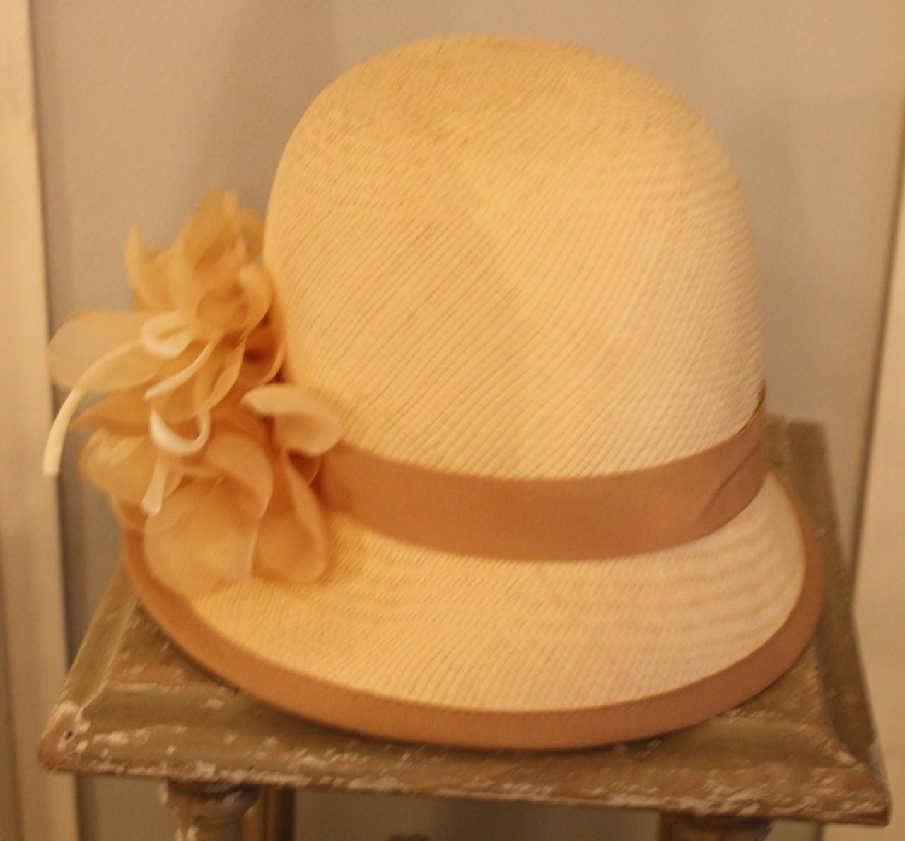 Panama hat met bloem beige