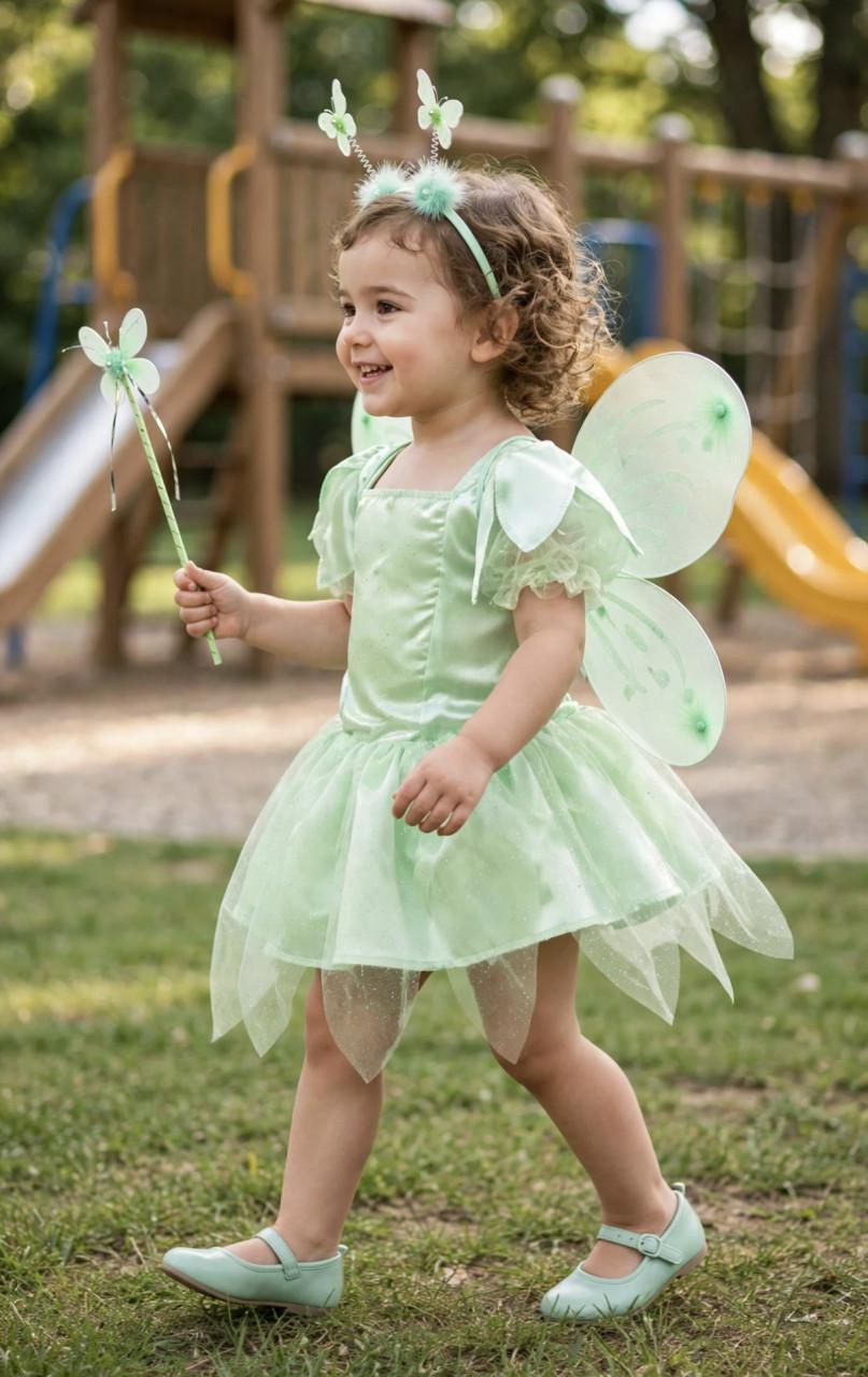 Nieuw 104-110-116 Tinkerbel Elfje Jurk Vleugels Staf Diadeem