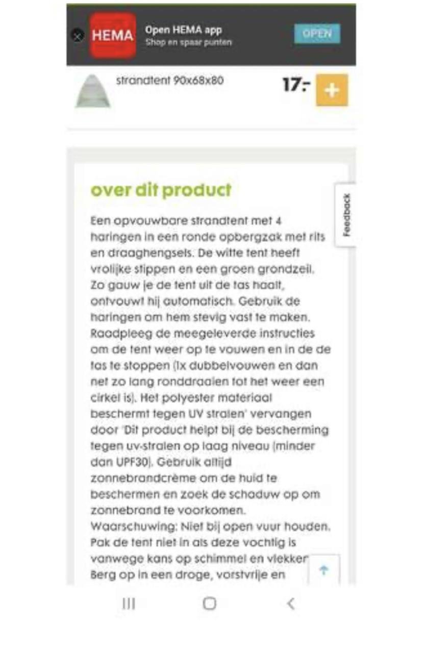 Pop-up strandtent van HEMA