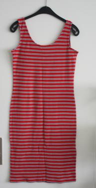 Lange jurk rood wit  gestreept maat 40-42