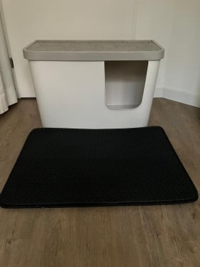 Kattenbak + uitloopmat-kattentoilet-kattenhuis-grijs wit-45x45x76