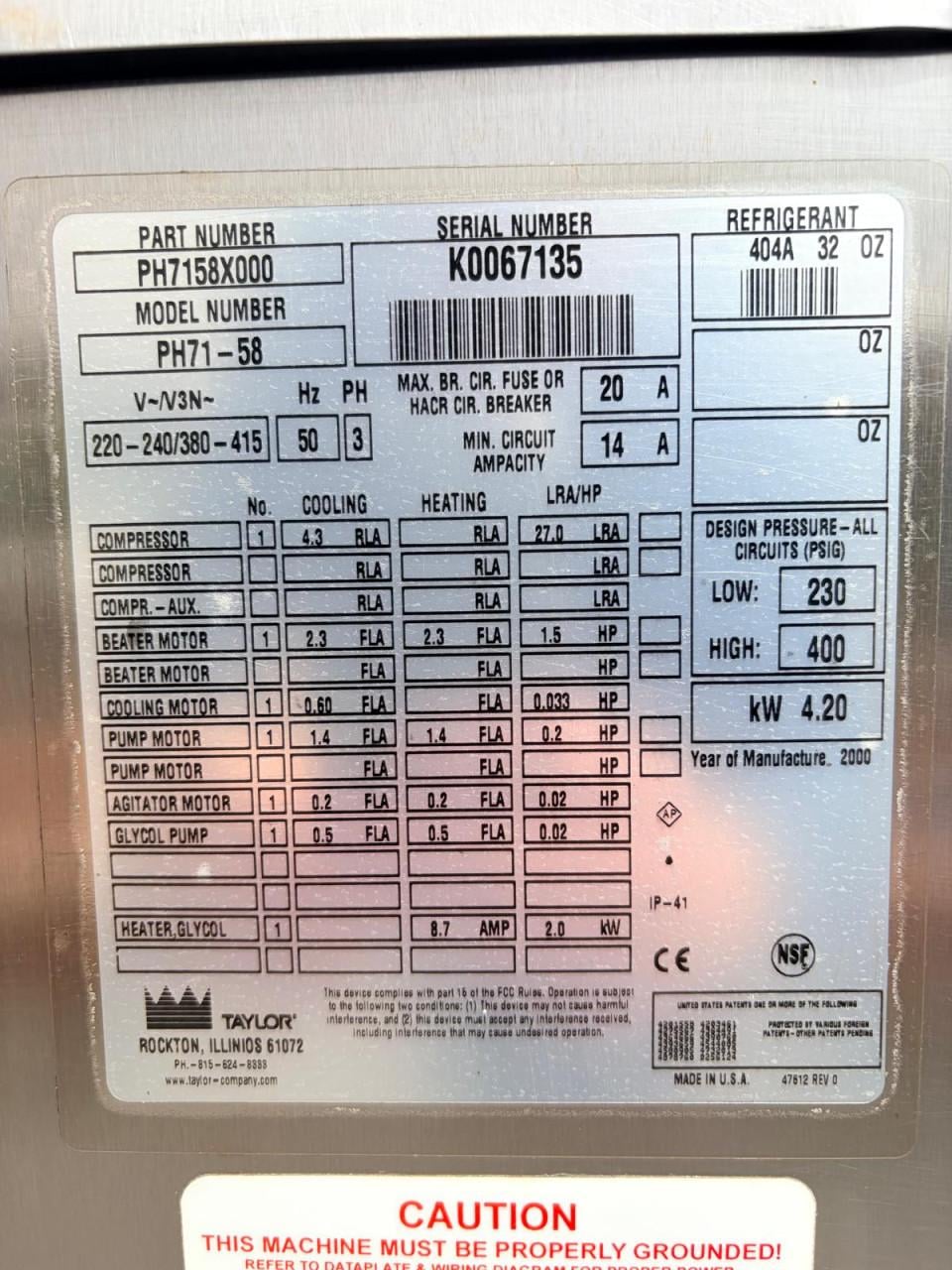 Taylor type PH71-58 Soft ijsmachine