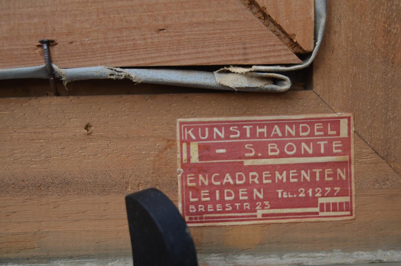 Olie op doek boerderijtje in landschap 19e eeuws.