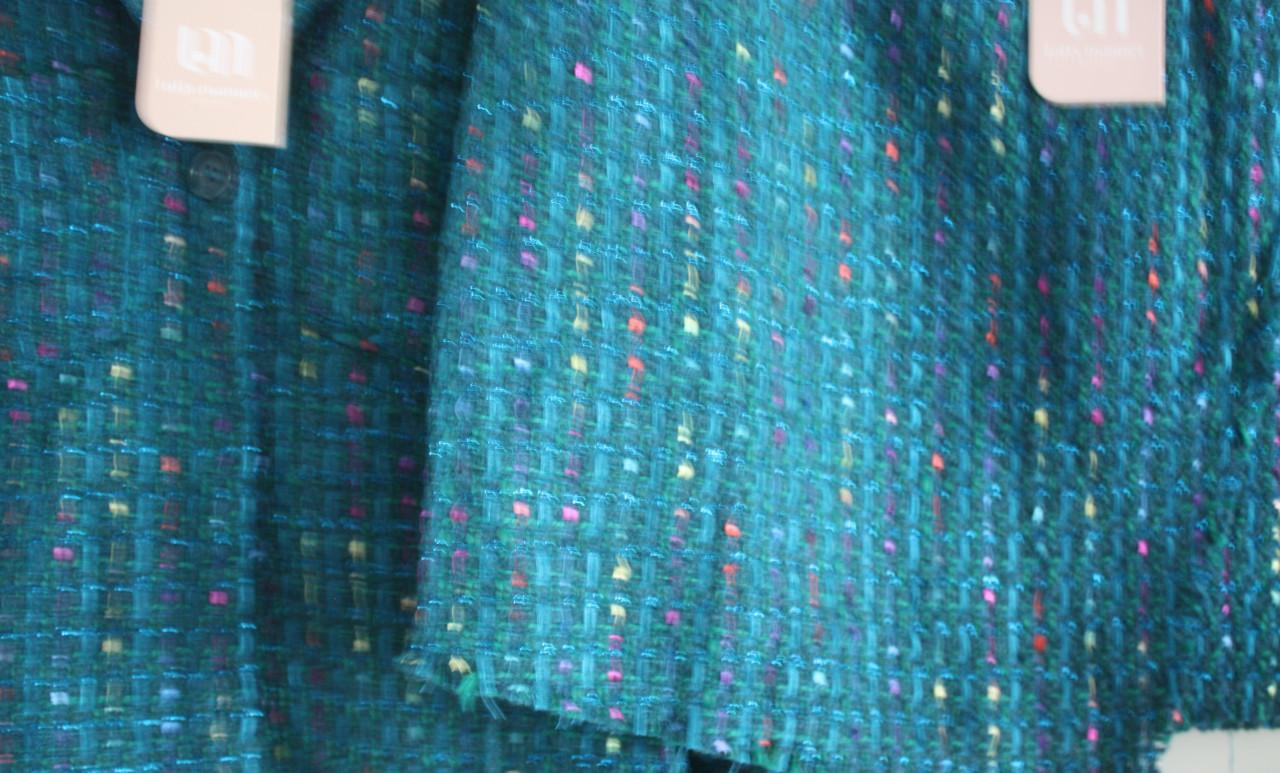 Nieuw mantelpak blazer rok groen blauw