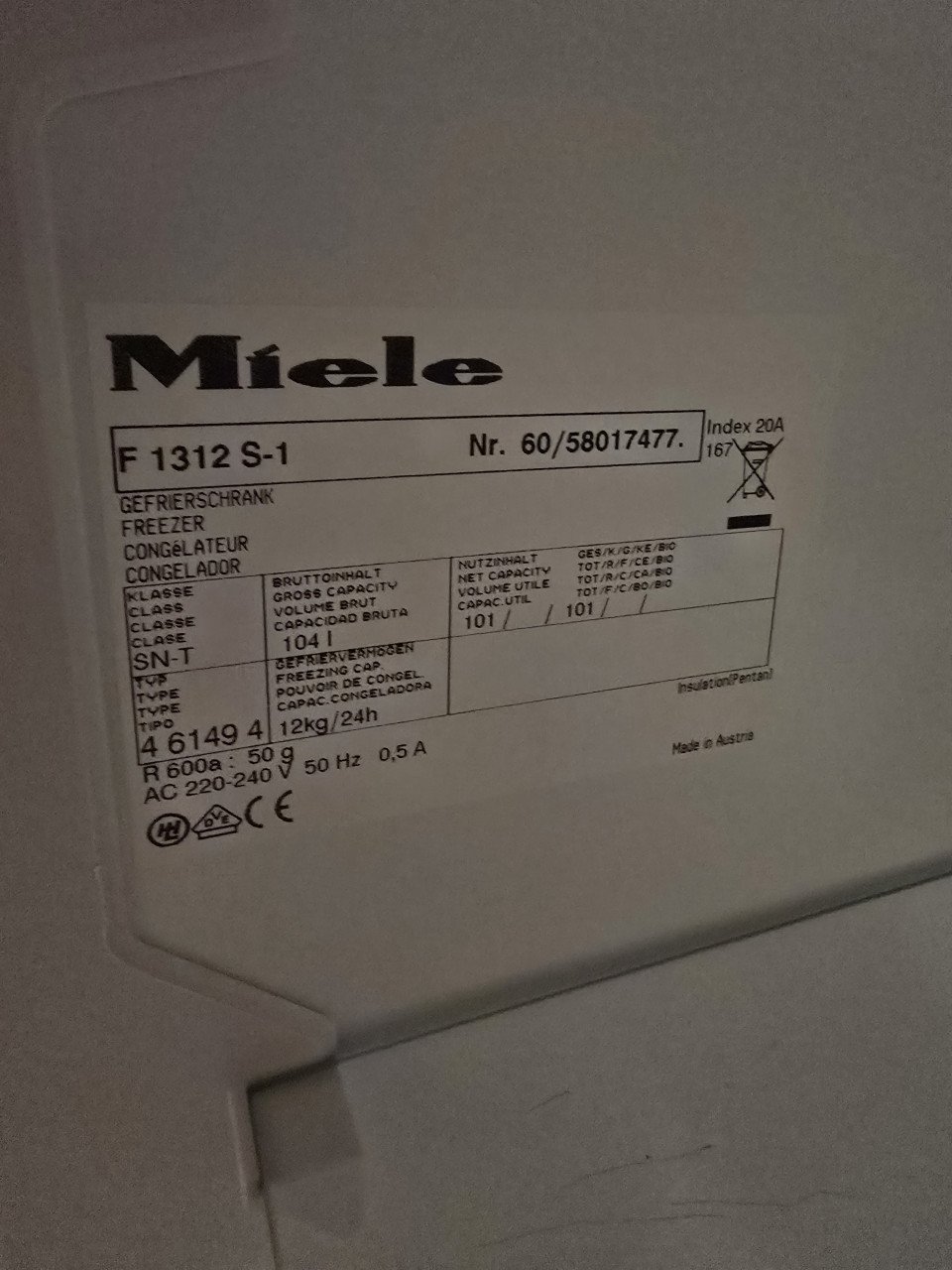 Te koop Miele Tafelmodel vriezer