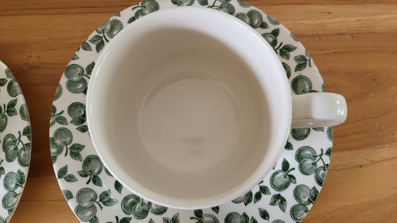 Set v 2 English Ironstone Tableware Green Apple kop en schotels