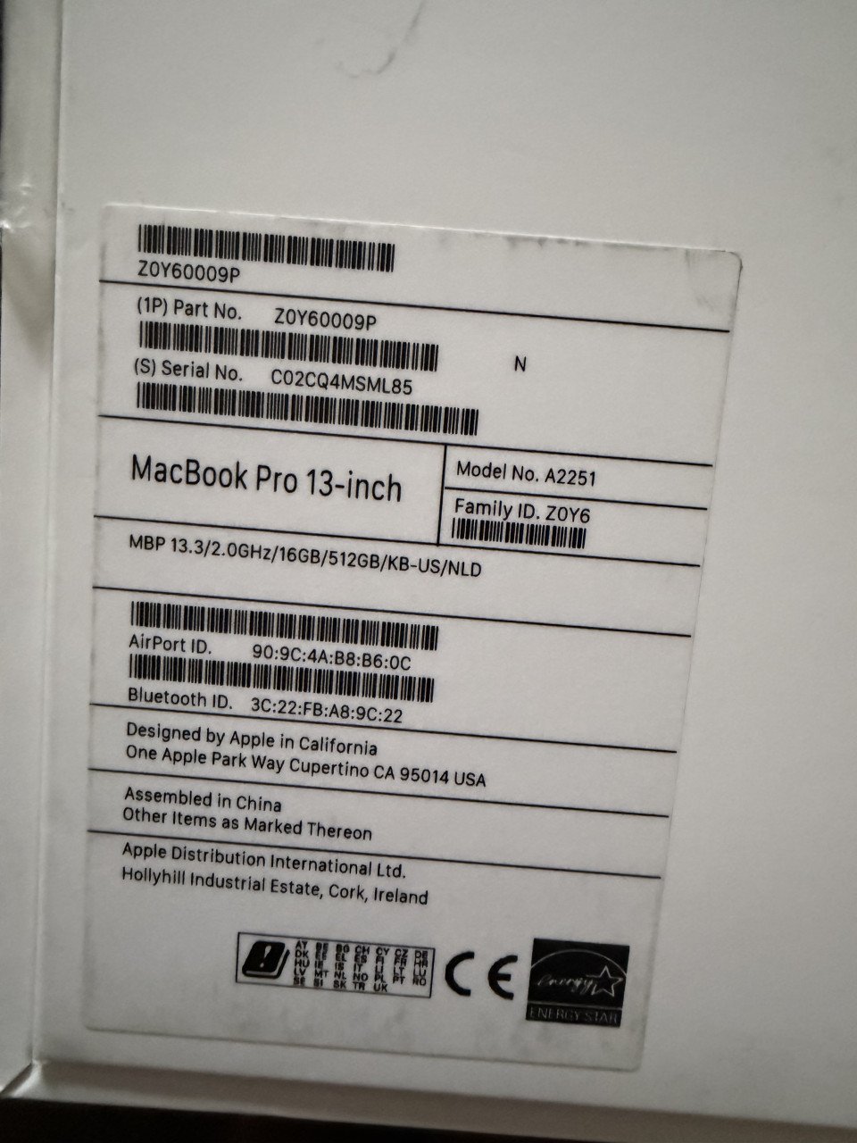 Apple MacBook Pro 13.3inch 2020