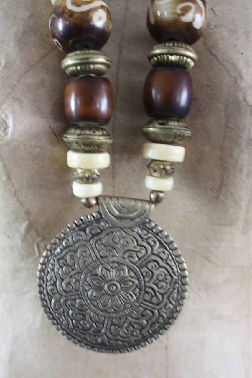 Bruin beige gouden hanger ketting