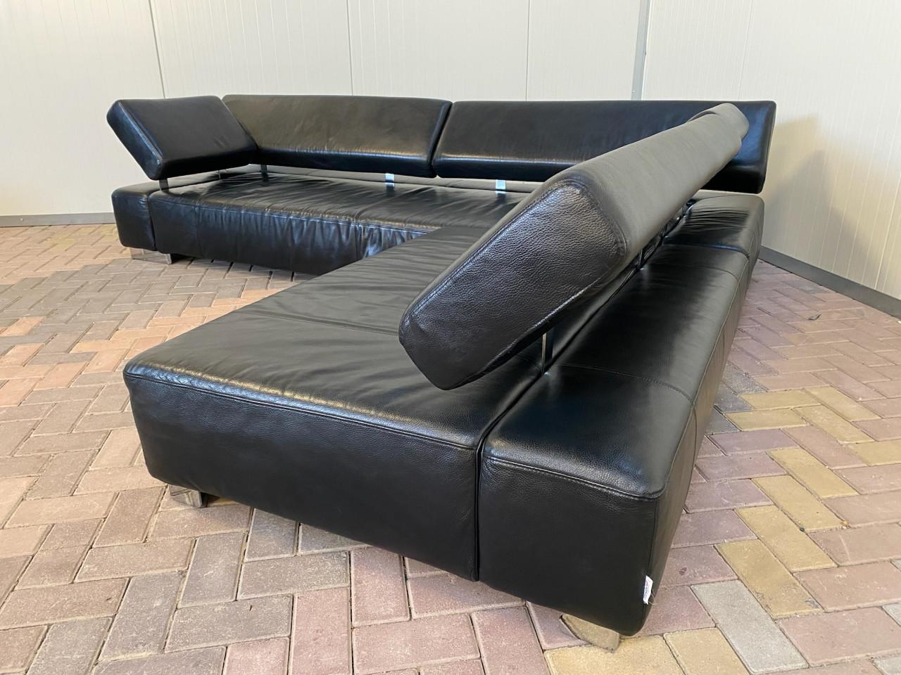 Bruhl Zwarte Leren Hoekbank-Ruime Lounge – Gratis Levering NL