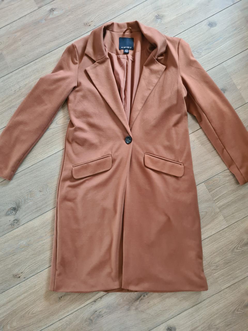AMISU Lange Blazer/Jas - Bruin - Maat 38 (M)