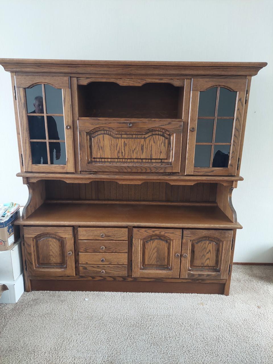 Wandmeubel donker eiken 195 breed, 55 diep 175 hoog