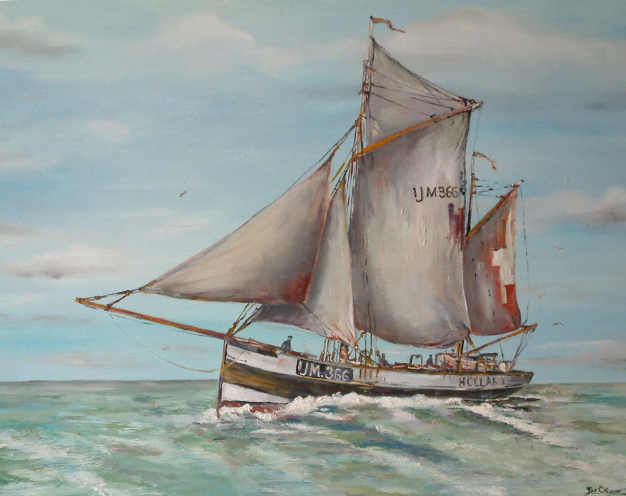 Houten Haring logger  op de zeil   zuiderzee botters -noordzee botters