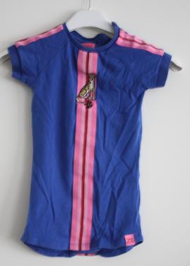 Blauw jurkje met roze en panter maat 80