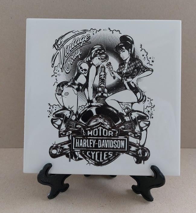 Bedrukte Tegels + Standaard met Harley Davidson Logo's