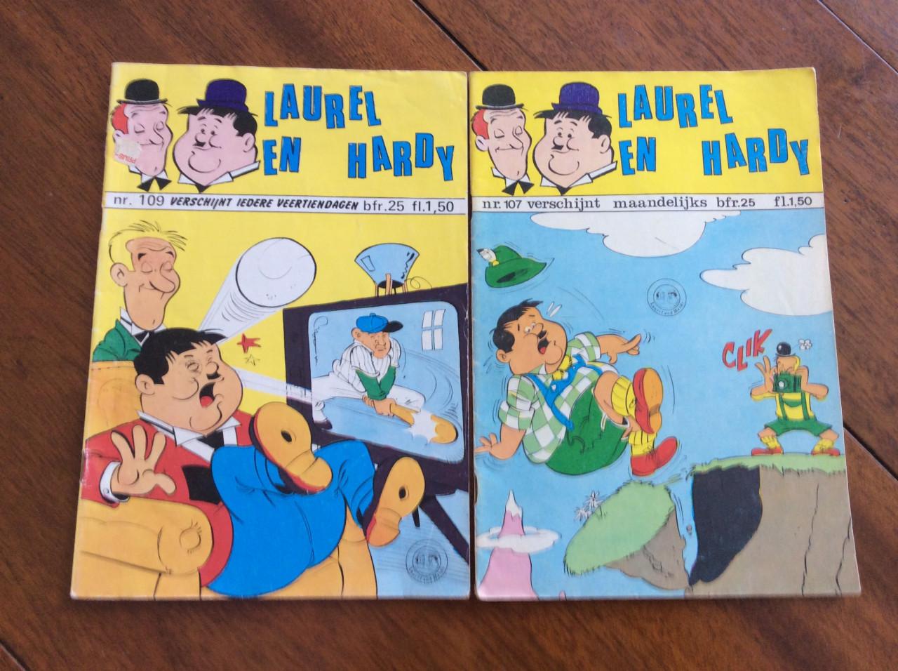 Verschillende vintage boekjes van Laurel en Hardy.