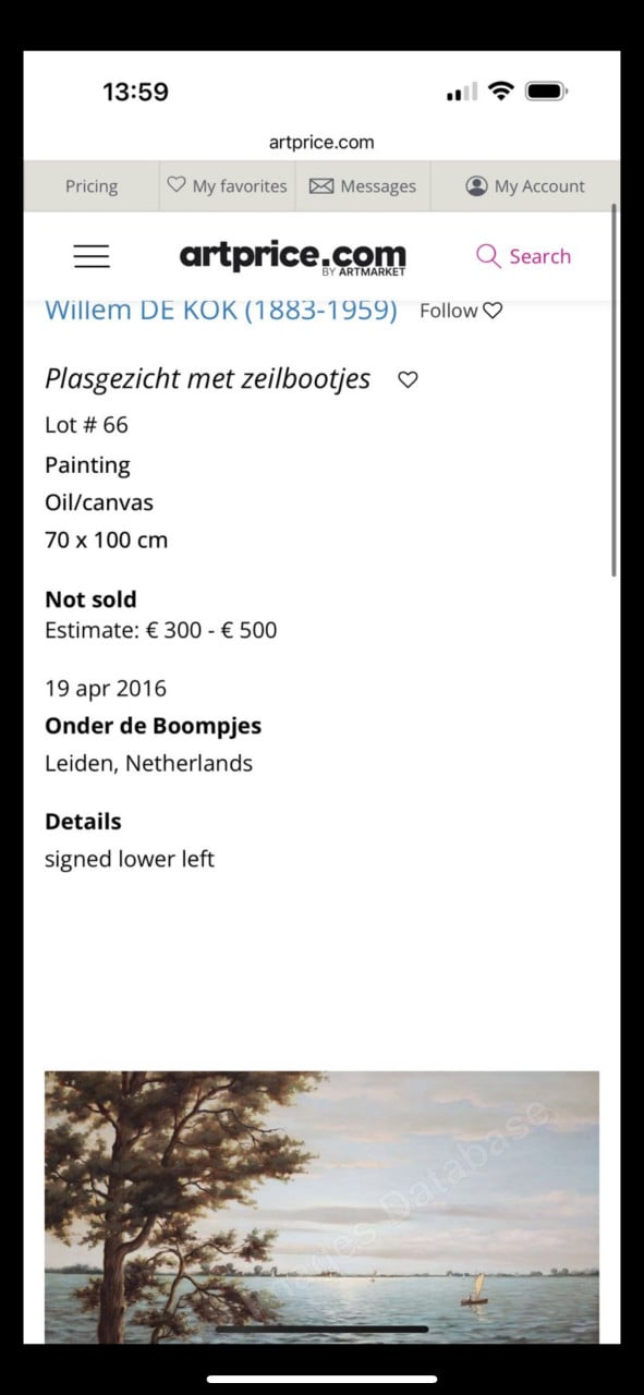 Schilderij plasgezicht zeilboot Willem de Kok te koop