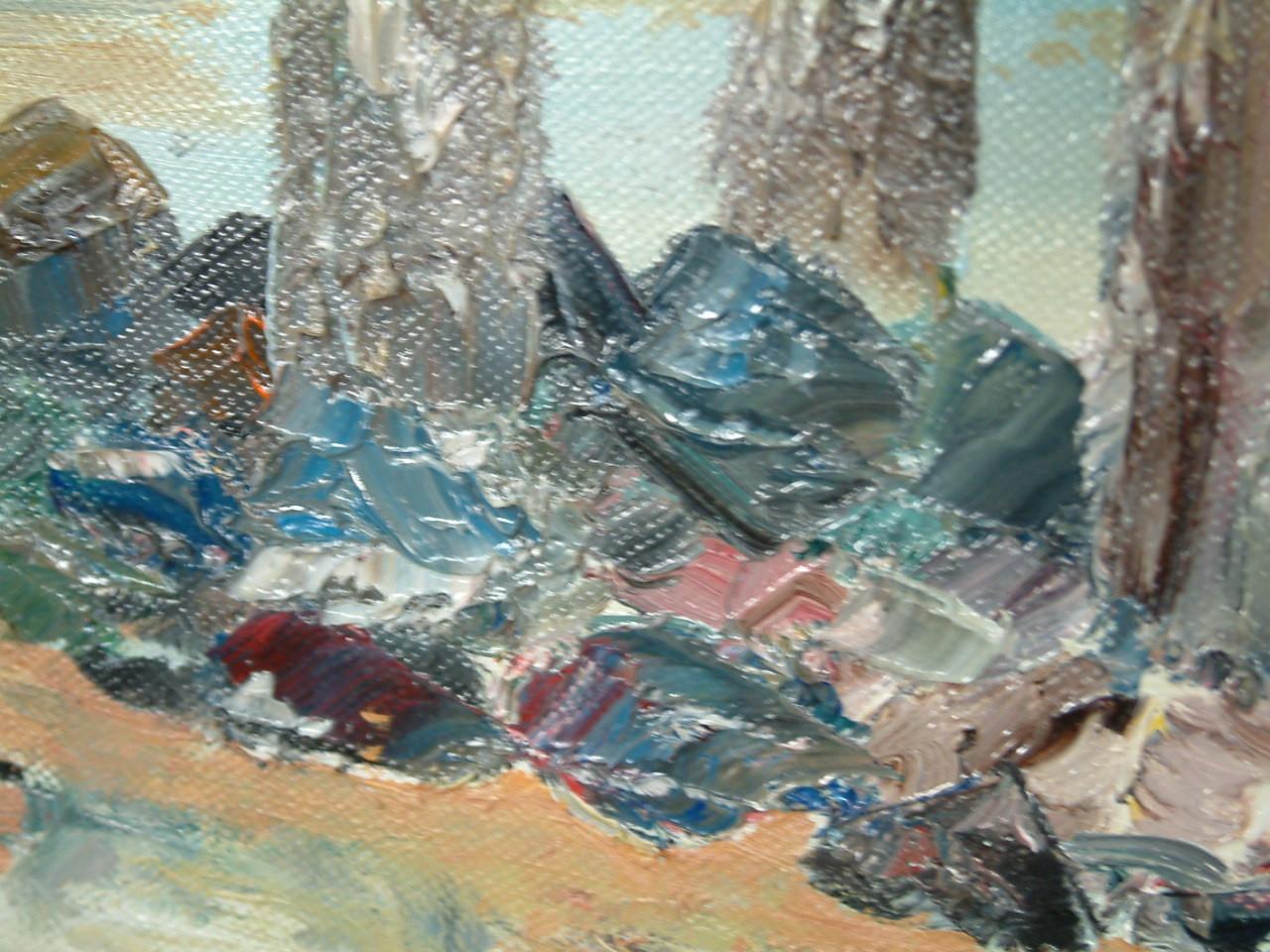 Strand met basalt -zeepokken 100 x 80  schilderijen  Jac Caljouw Arnemuiden