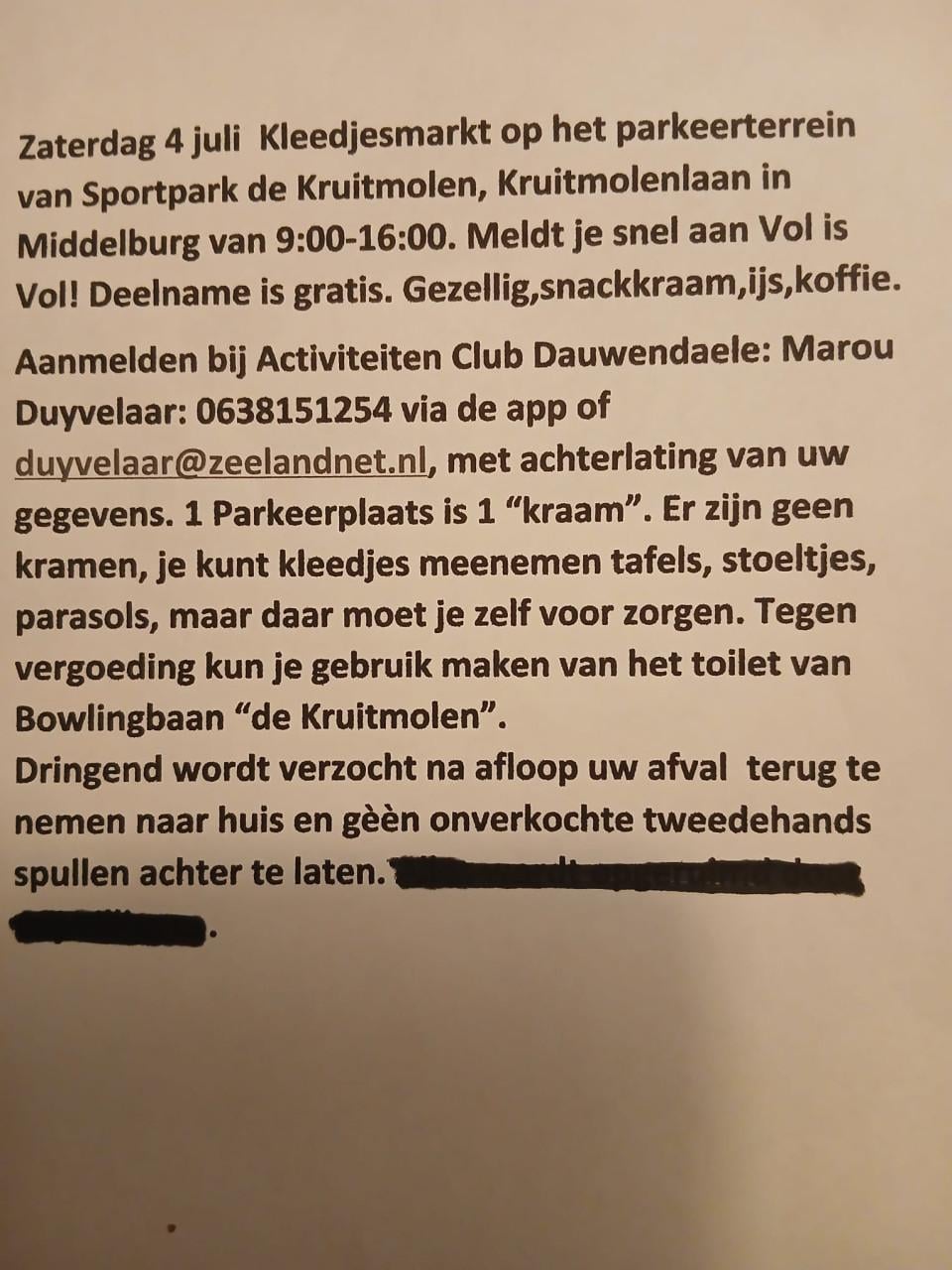 Kom staan op onze gratis kleedjesmarkt 4 juli