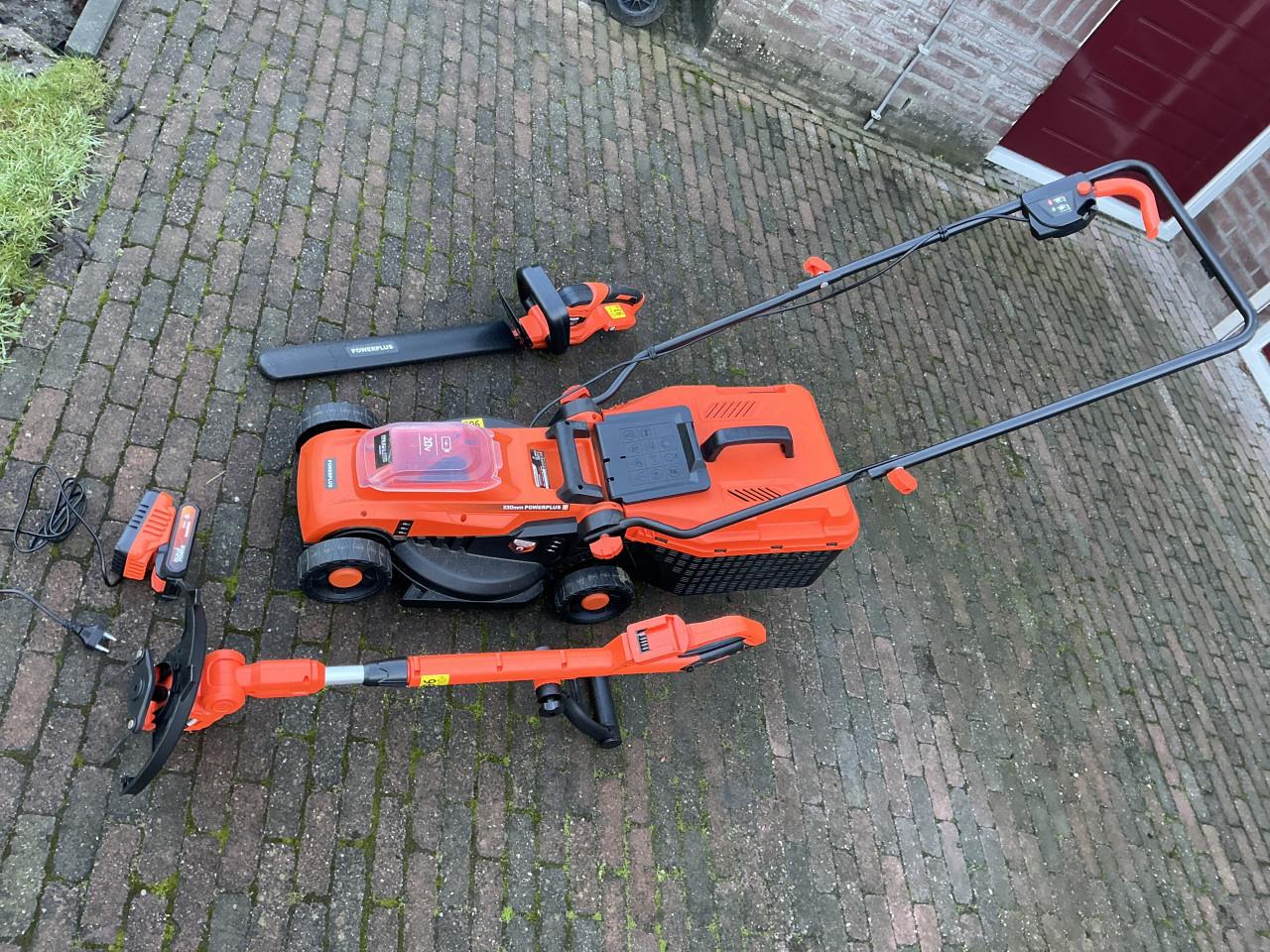 Elektrische grasmaaier, heggenschaar en grastrimmer met accu