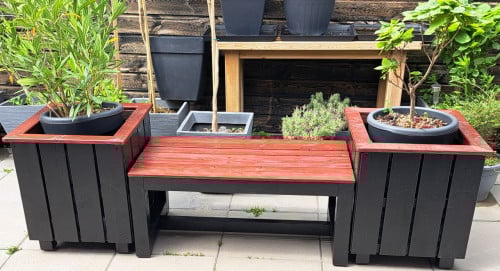 🌞Mooie, stevige tuinbank incl. 2 plantenbakken - strak design🌞
