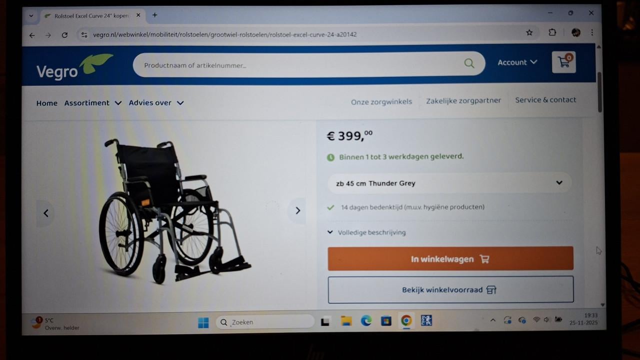 Rolstoel Excel Curve 24 " Nieuw !