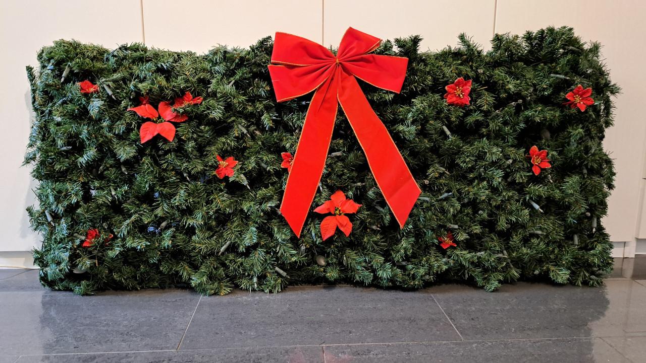 Trellis vakwerk met kerst versiering en verlichting