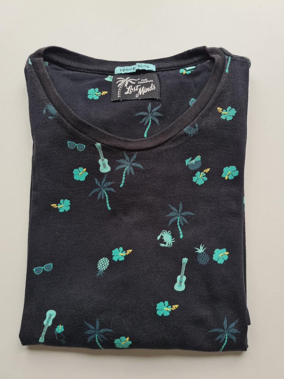 Lost Minds zwart, blauw print shirt  Maat XL