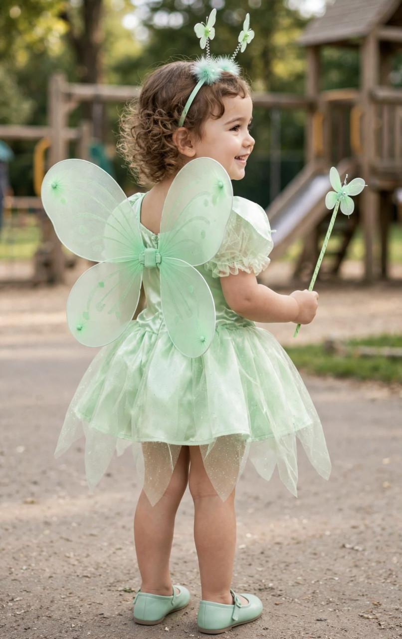 Nieuw 104-110-116 Tinkerbel Elfje Jurk Vleugels Staf Diadeem
