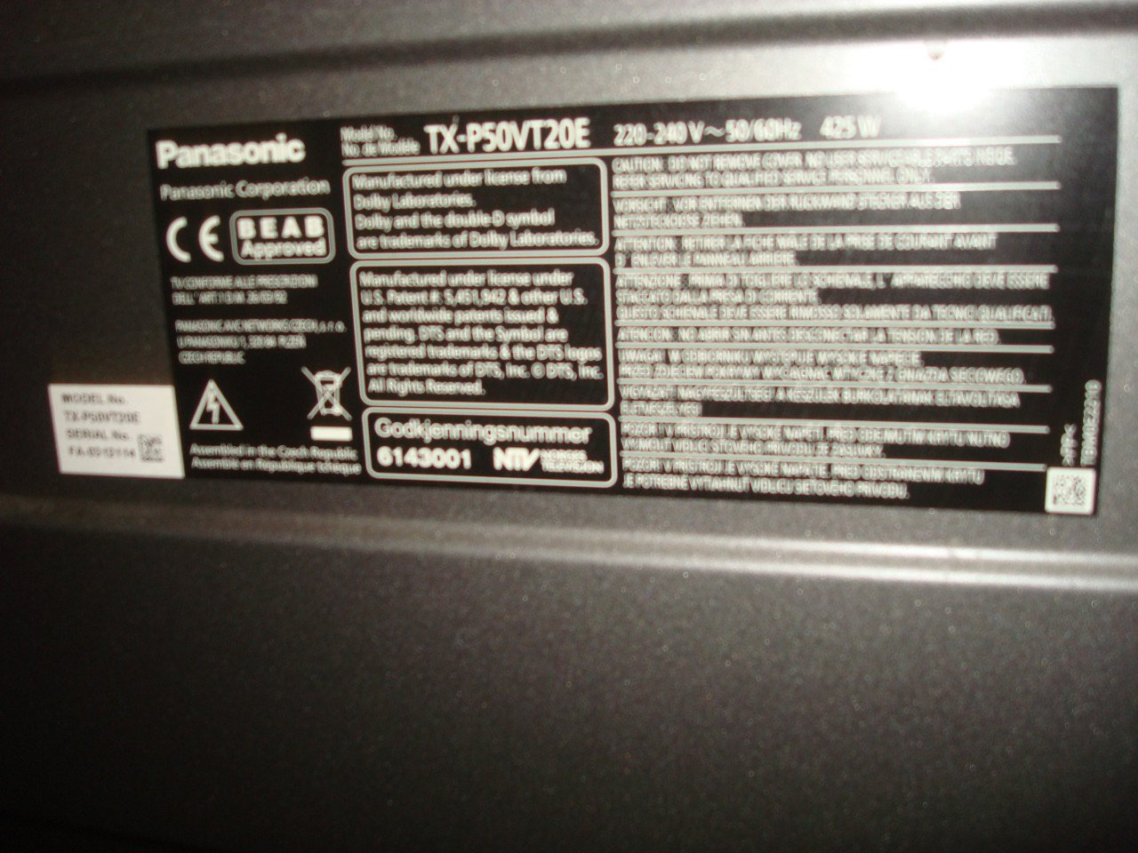 Panasonic TV 127 inch