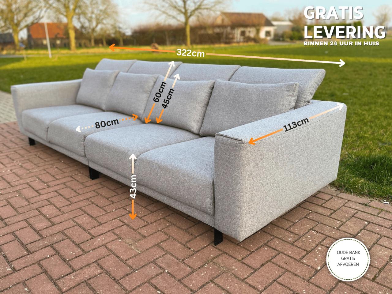 GRATIS LEVERING HEEL NL Montel Grijs 4-zits Stoffen Bankstel