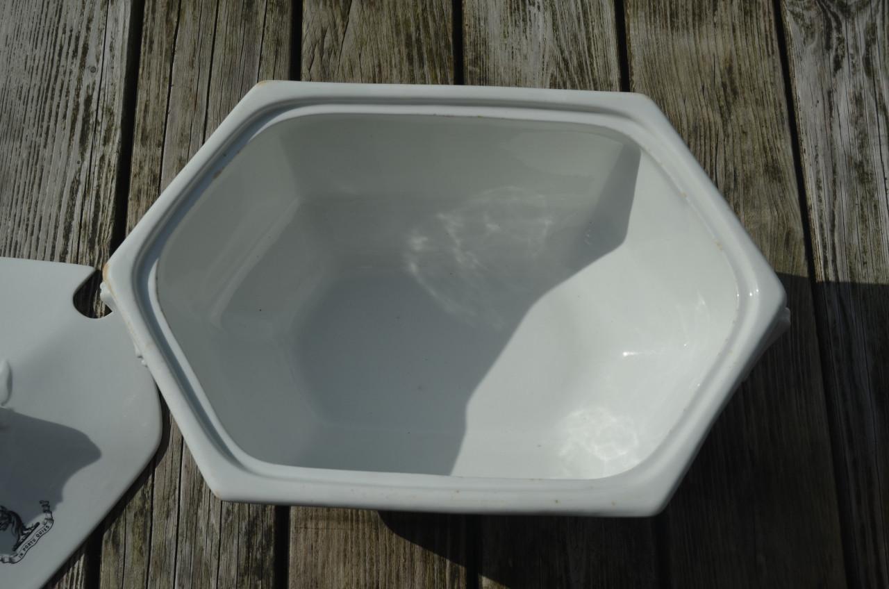 Fraaie aardewerk Engelse terrine in prima staat!