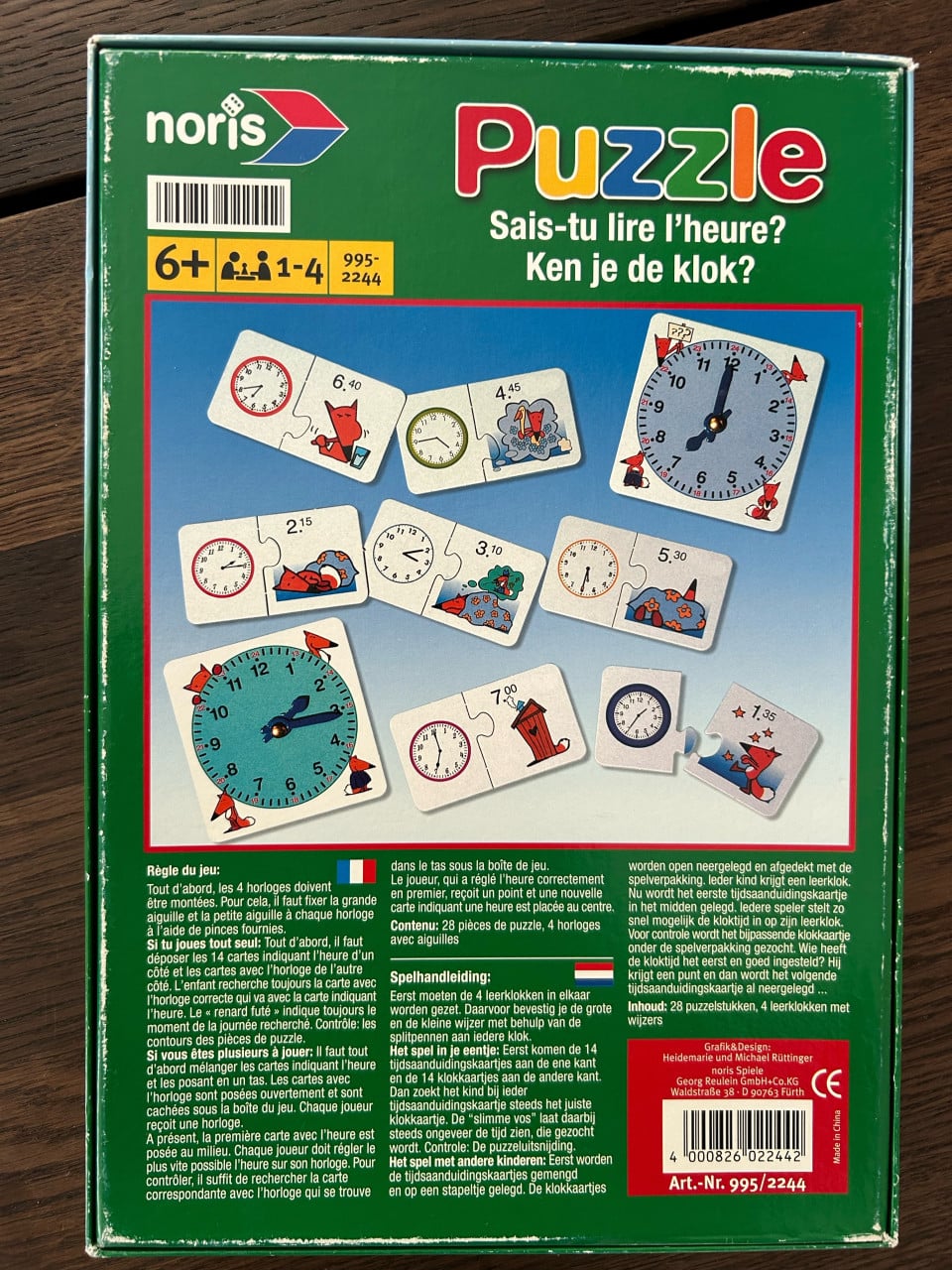 Spel puzzel klok leren lezen