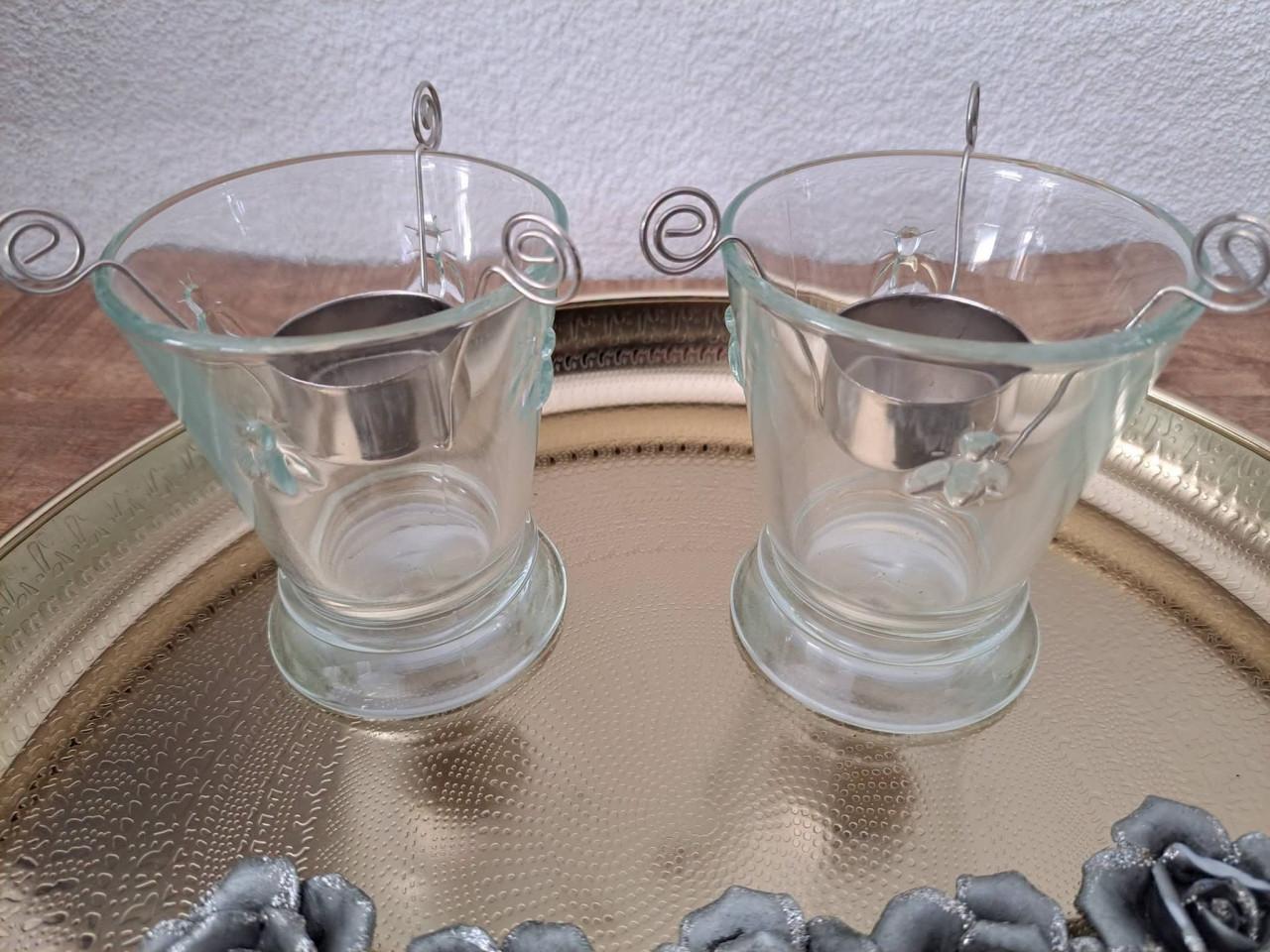 Mooie waxinelichthouders met motiefje in het glas (bijtje)