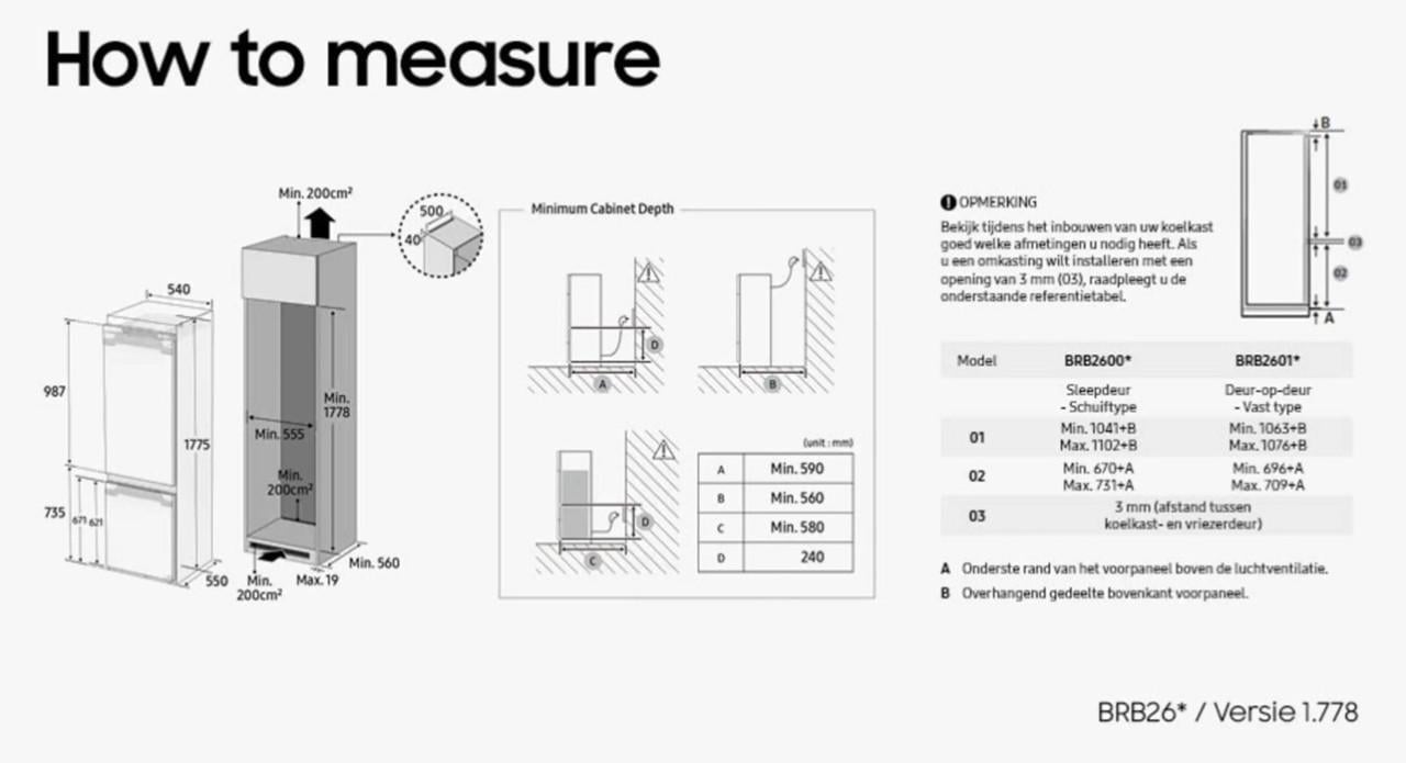 SAMSUNG BRB70F26CES0EF Inbouw Koel-vriescombinatie NoFrost 178.2 cm