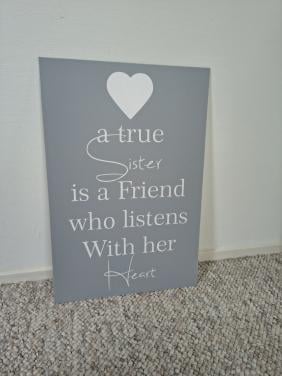 Prachtig grijs groot metalen wandbord met tekst, zussen, zus