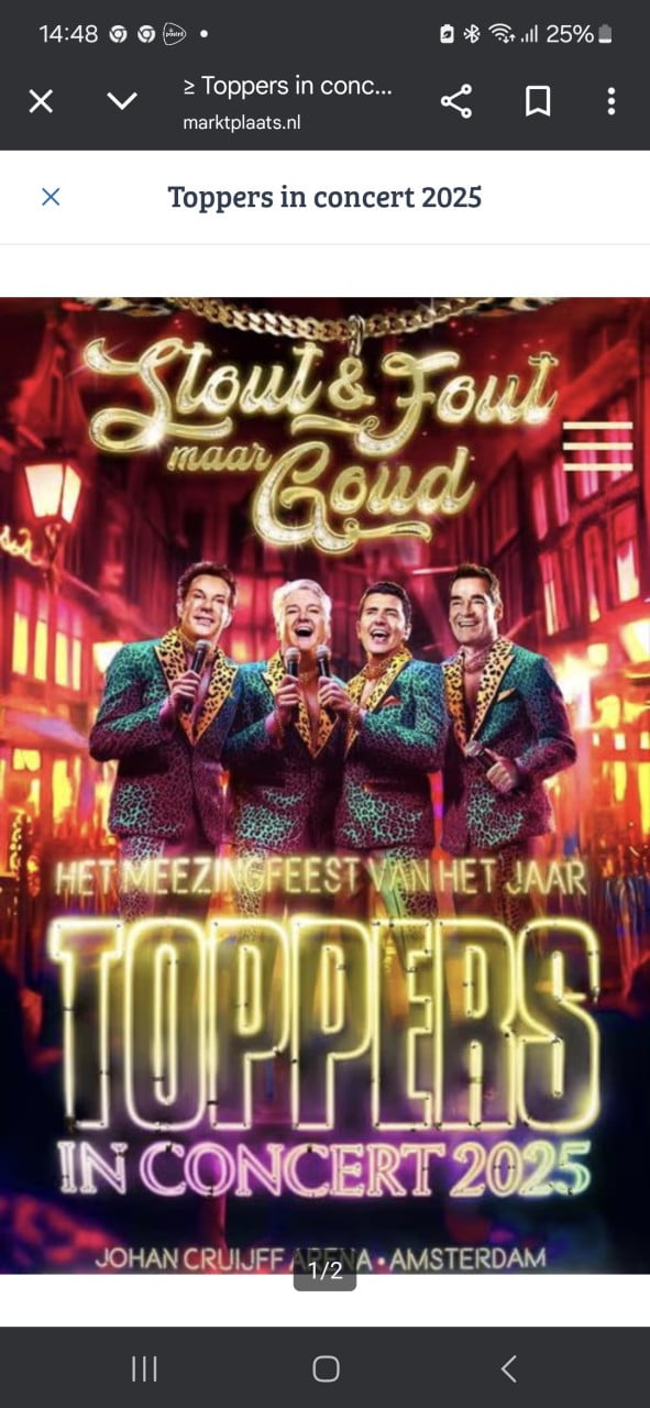 2 kaartjes voor toppers 30 mei  of doe en bod