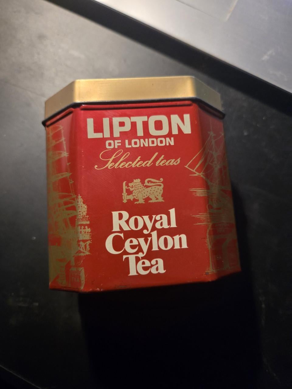 Vintage Lipton Royal Ceylon Tea blik, 9.5x7x9.5 cm